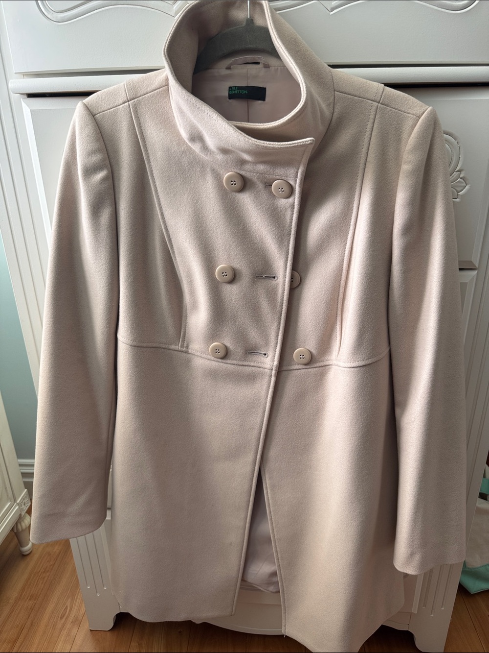 United Colors Of Benetton Women's Double-Breasted Pea Coat in Light Beige